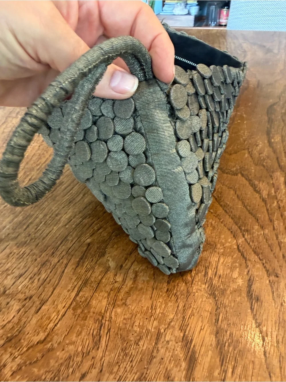 Fabulous BAYAA metallic gray Textured Circular Accent Clutch